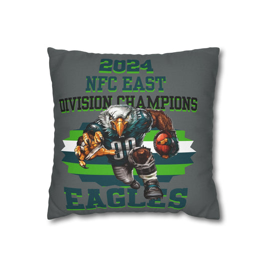 A square pillowcase with Philadelphia Eagles branding and text stating '2024 NFC East Division Champions'.