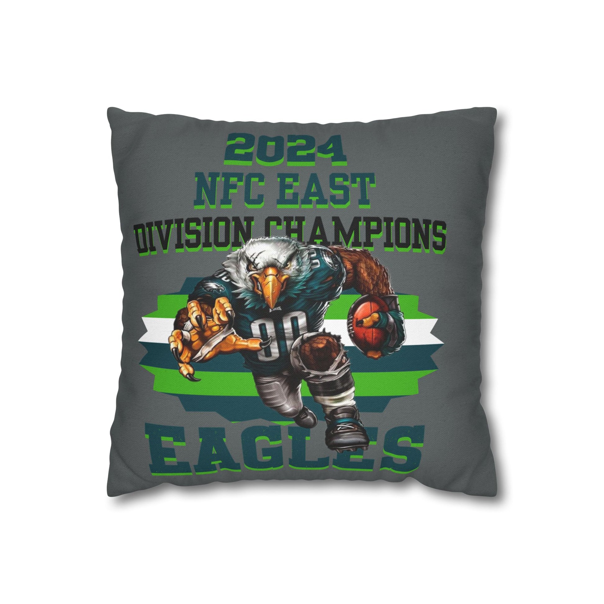 A square pillowcase with Philadelphia Eagles branding and text stating '2024 NFC East Division Champions'.